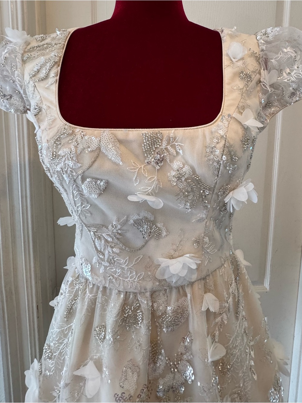 🦄 NWOT Dress the Population Sz S Embellished Ivory Bridal Mini SAMPLE - Picture 4 of 17